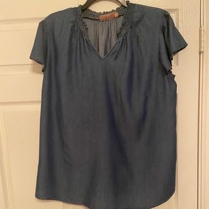 EVRI denim top with flutter sleeve